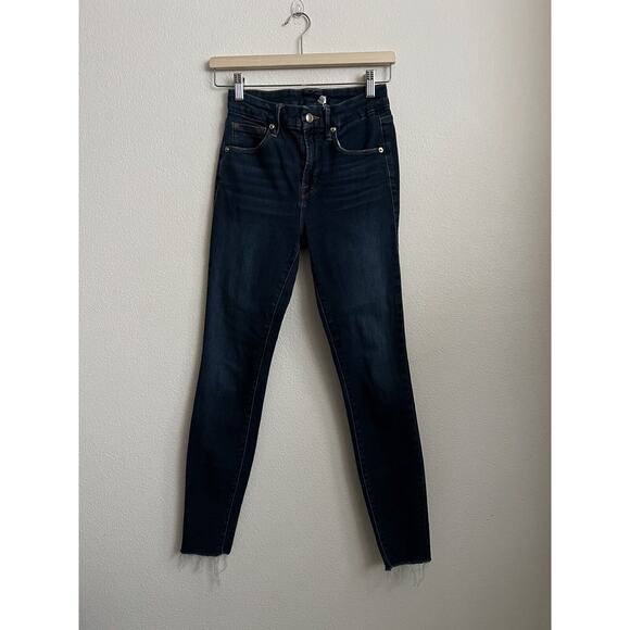 Good American Good Legs Blue Denim Jean Skinny Frayed Hem Size 26 - Picture 3 of 10